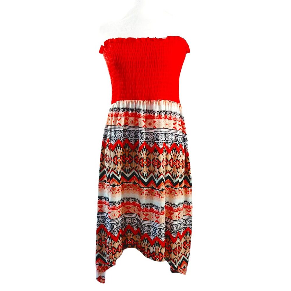 Bobby Brooks Plus Size 1X Dress, Tube Top Style W/ Asymmetrical Bottom, Vibrant